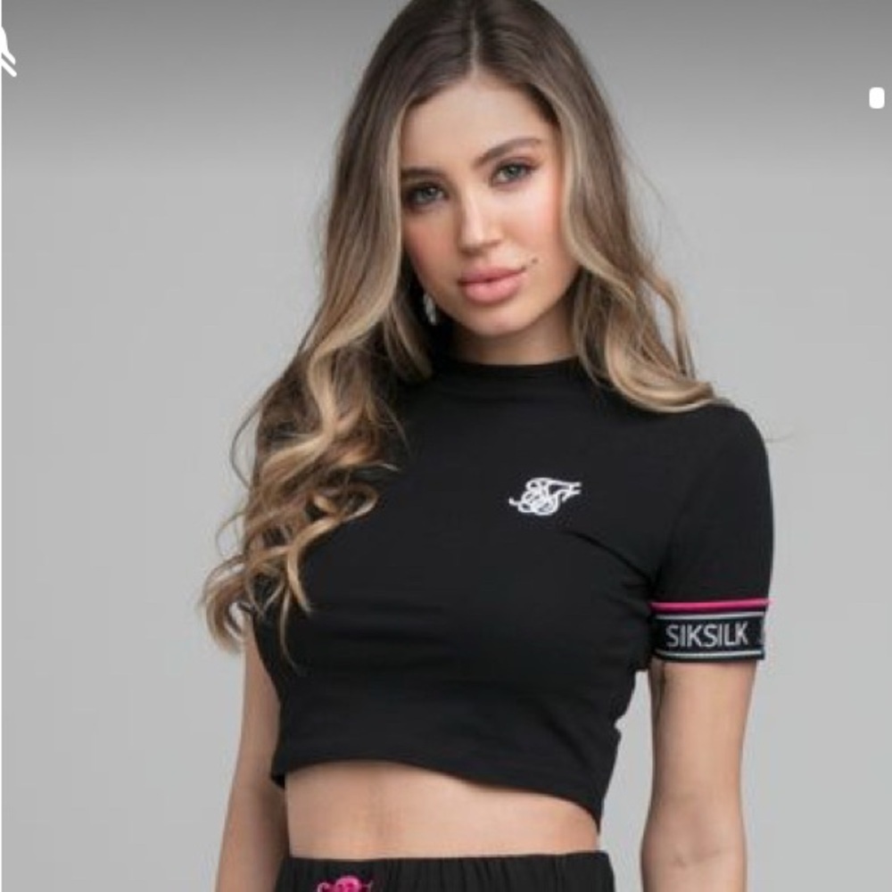 Siksilk Black Crop Top with Embroidered logo Size XS - Picture 2 of 4